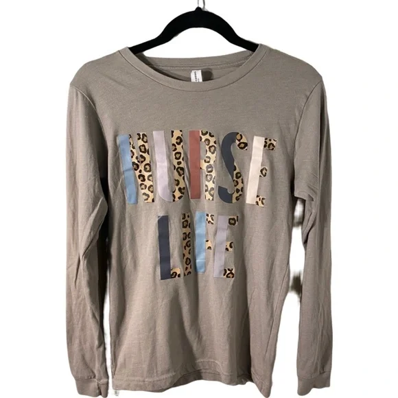 “Nurse Life” long sleeve tee. Size S. Tan with leopard print lettering. - Picture 6 of 16
